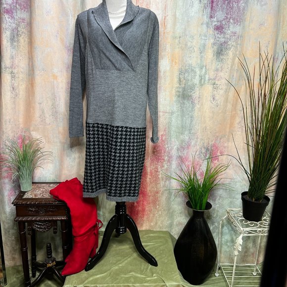 📌BodyFlirt Timeless Houndstooth Shawl Collar Warm Knit Dress - Picture 1 of 16
